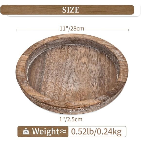 Candle Plate Holder Tray: Round Wooden Decorative Candle Plate Small - Picture 3 of 7